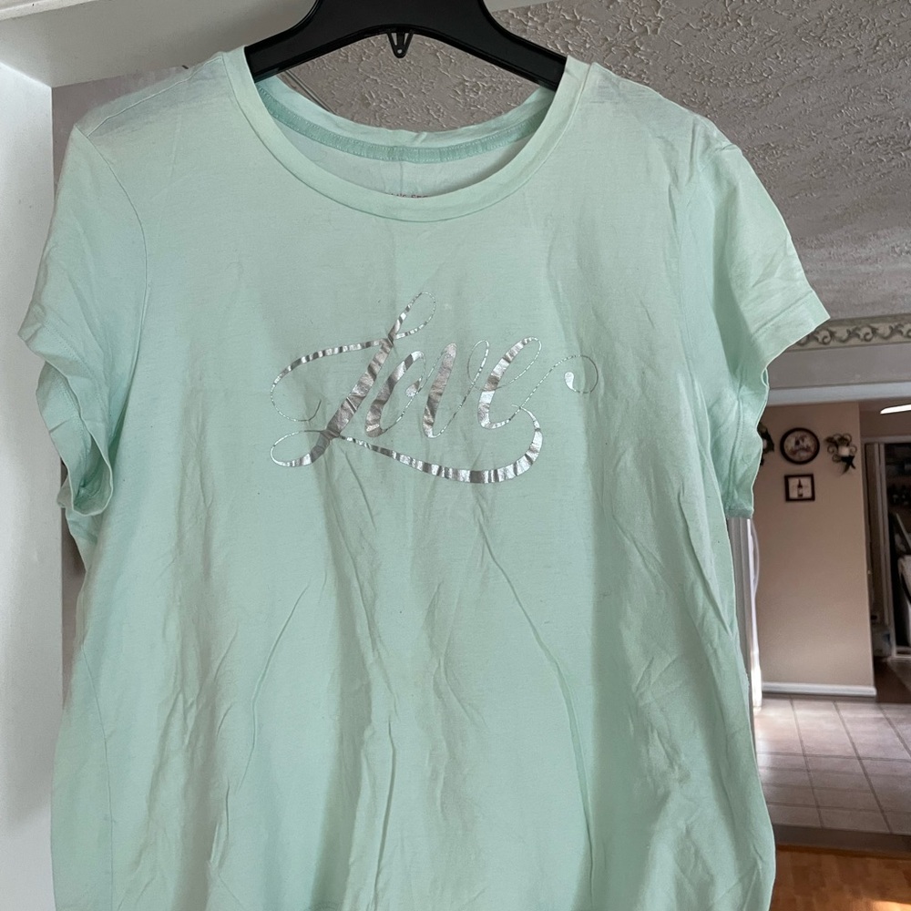 Victoria's Secret Light Green Tee with Silver Graphic - Picture 1 of 4